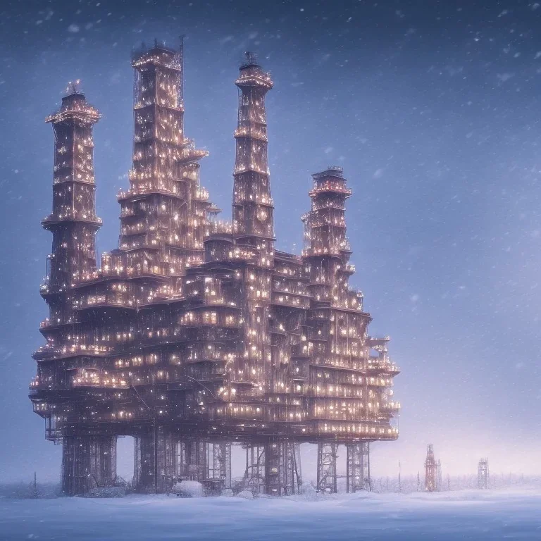 oil platform in winter landscape