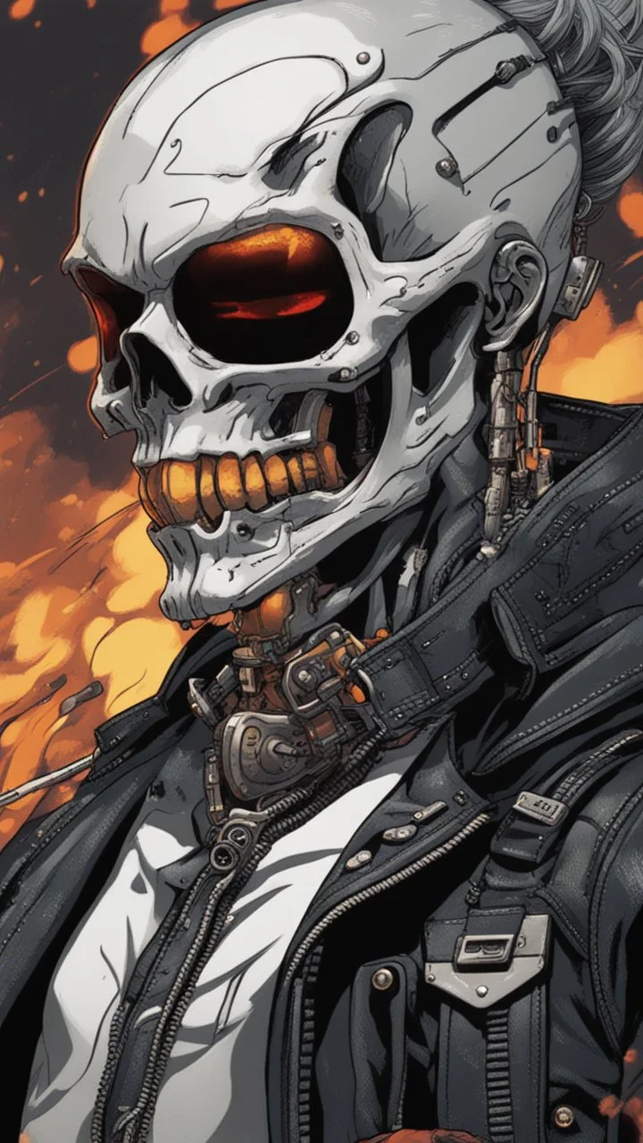 A close picture of Ghost Rider in the style of cyberpunk