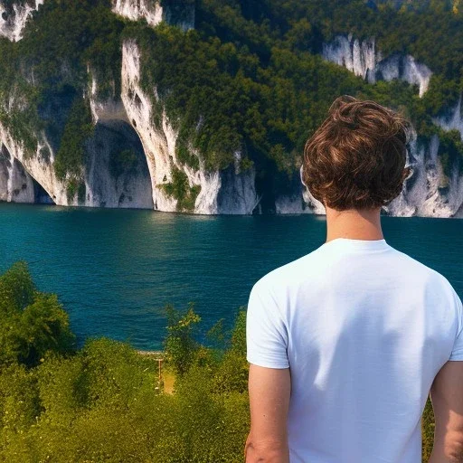 Man from behind is watching on tbe Lake Garda in Italy