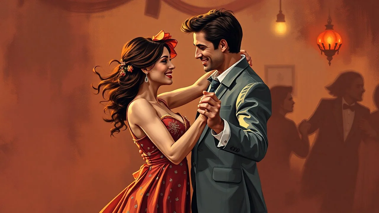 Man and woman in their thirties dancing swing, Art