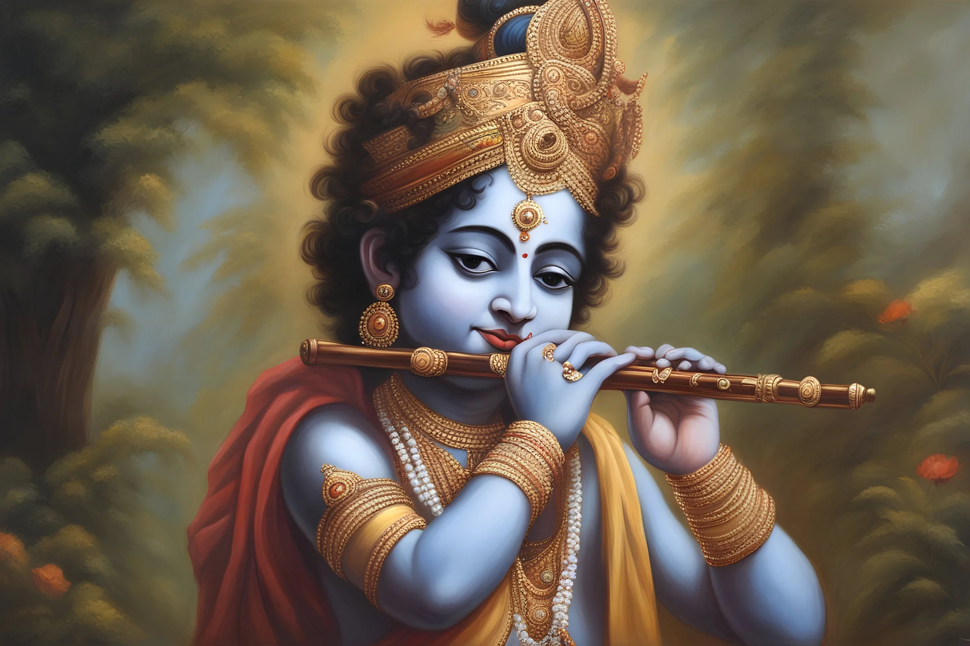 krishna playing flute oil painting