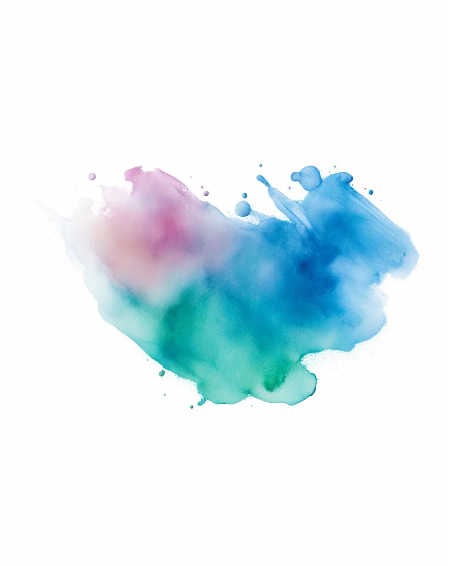 scattered powder on a white background painted with watercolor paints, top view