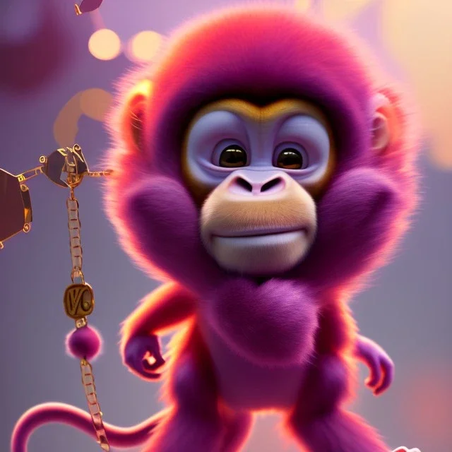 pixar style anamorphic cute monkey baby, smiling, gangsta gold neckless, full body, magenta puffer jacket, manila city backdrop, dramatic lighting, hyper-realistic, unreal engine 5, 16k. full detailed