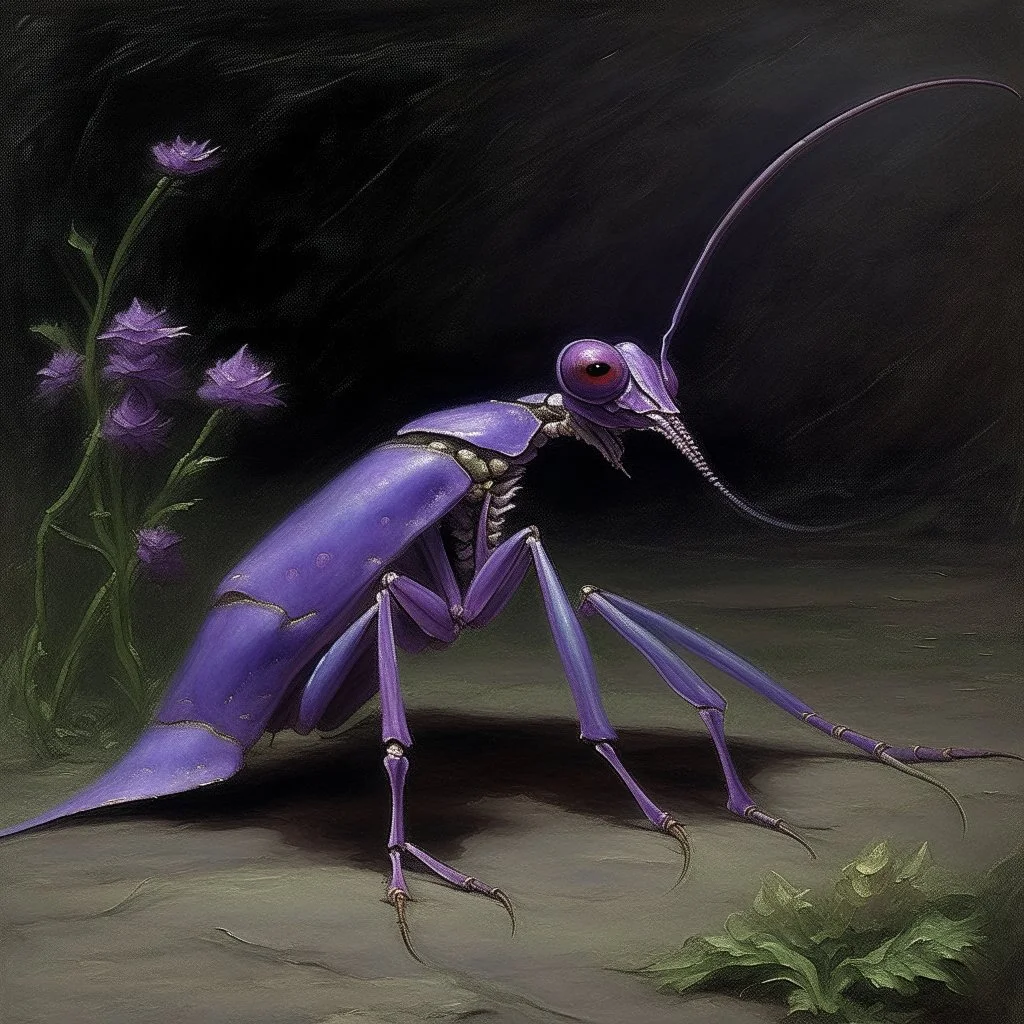 A purple undead elemental praying mantis painted by Birge Harrison