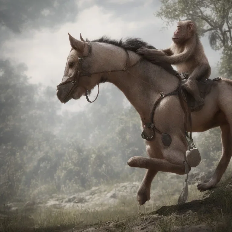 monkey riding a horse