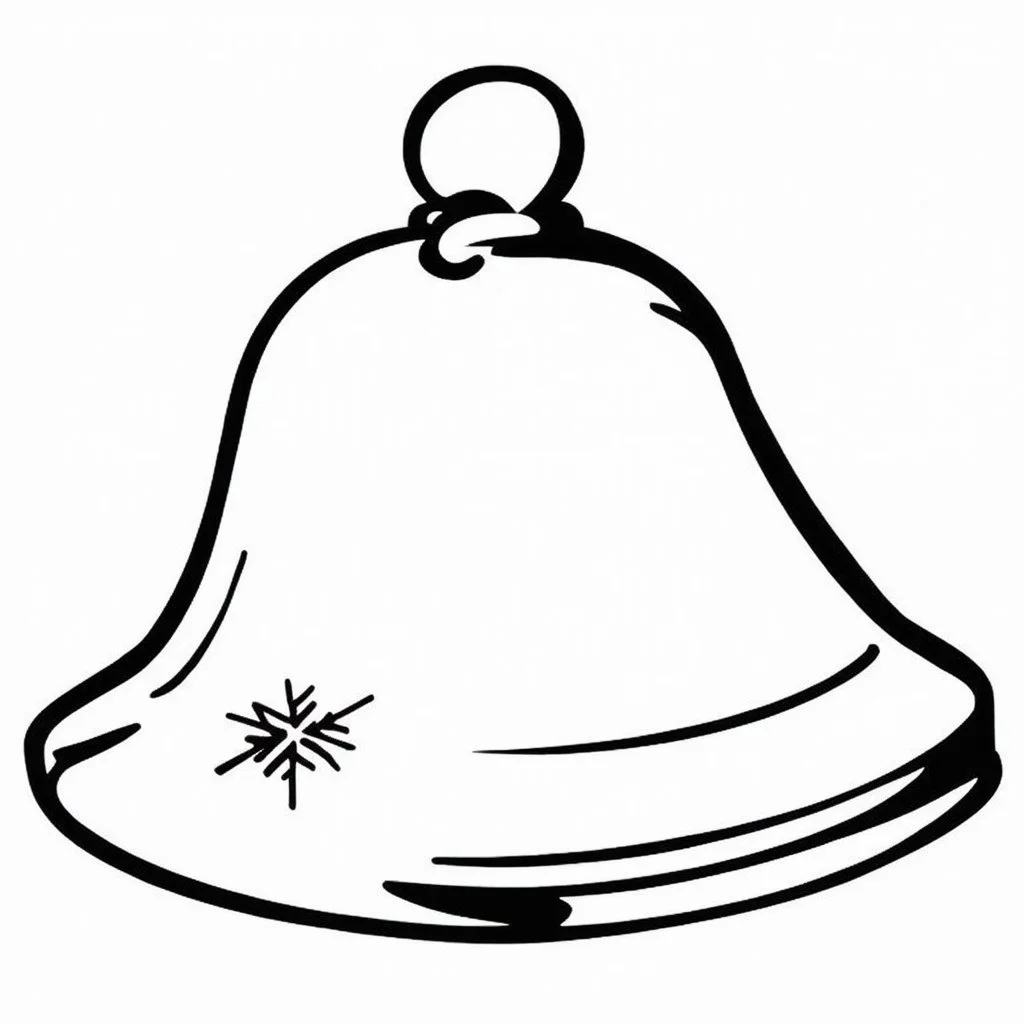 A black and white cute drawing of a Christmas bell, only outline, white background,for kids