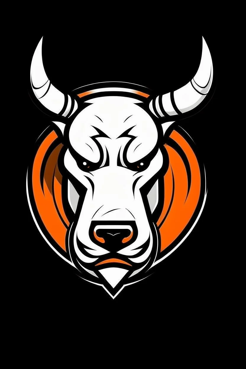 angry bull terrier hockey logo, thick lines, vector simplified, black white and orange