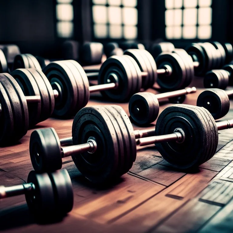 Dumbbells on the floor in a gym