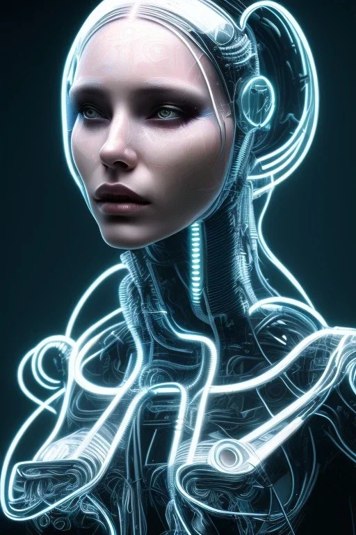 cyberpunk, head, women, portrai, tron, cyborg, robot, cyborg, white hair, seven , perfekt, real, dream, hr giger