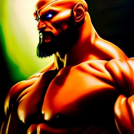 Ultra detailed fullbody Portrait in oil on canvas of Street Fighter- Sagat,extremely detailed digital painting,ultrarealistic skin,intense stare, extremely detailed face, crystal clear eyes, mystical colors ,perfectly centered image, perfect composition, rim light, beautiful lighting,masterpiece ,8k, stunning scene, raytracing, anatomically correct, in the style of Simon Bisley and Ohrai Noriyoshi and robert e howard and Steve Jung and frank frazetta.