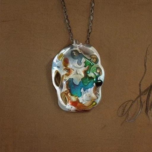 pendant in a form of two conjoined silver coins, watercolor, large strokes, artwork, fantasy