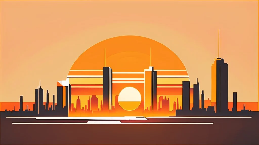 minimal design,shapes, synth-wave, synth-wave sun, synth-wave city, simple,iconic:1.8), synth-wave color in city, comic style