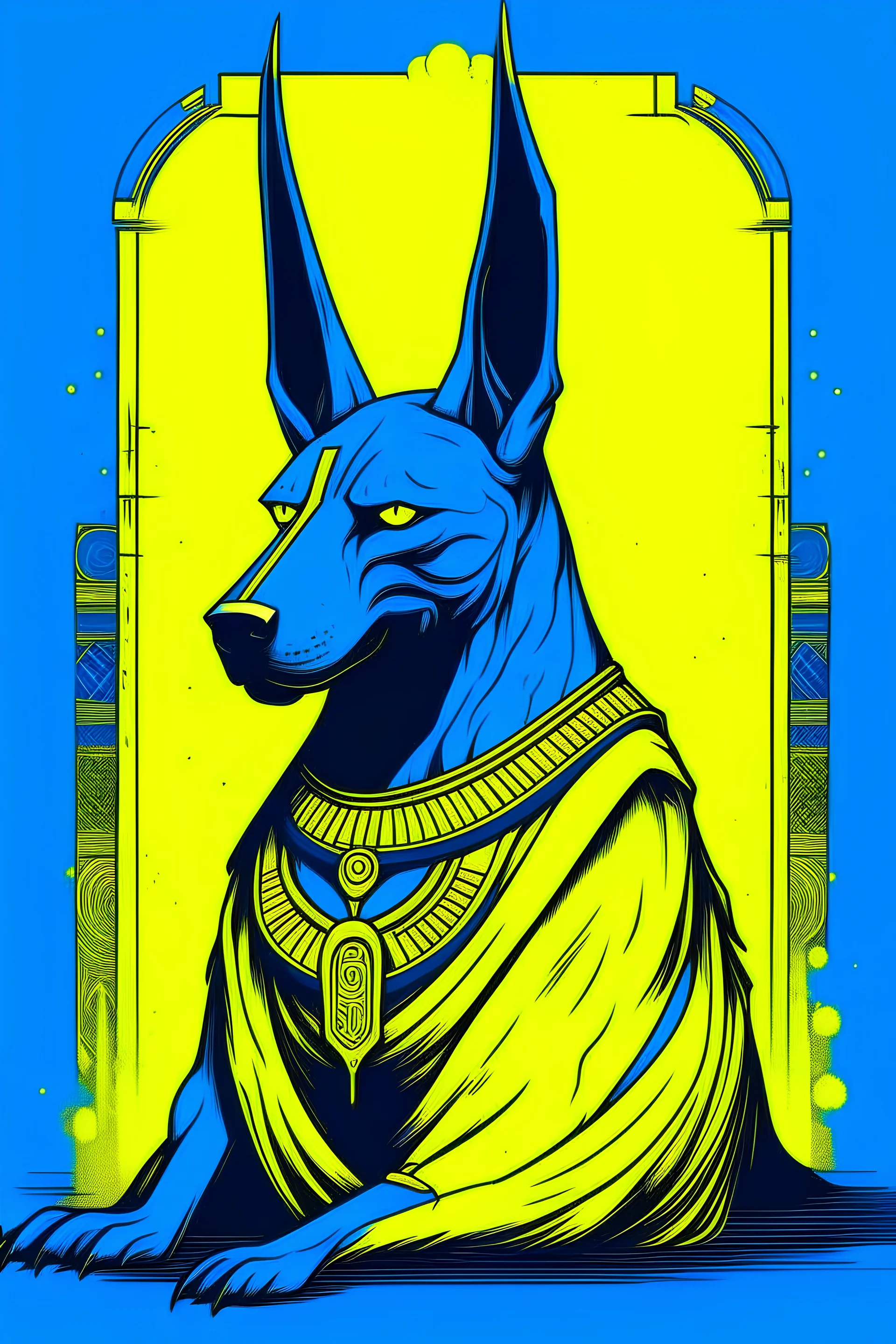Anubis in yellow and blue