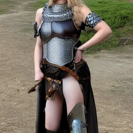 broad-shouldered blonde Visigoth woman in chainmail