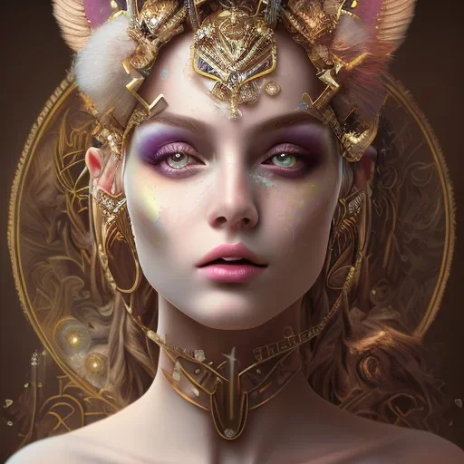 portrait photography of an ethereal beautiful animal goddess, idol, with crystal eyes, magical environment,