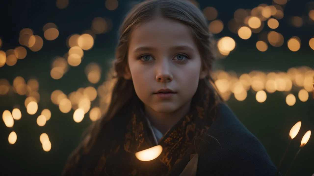 little very young Icelandic girl, beautiful, peaceful, gentle, confident, calm, wise, happy, facing camera, head and shoulders, traditional Icelandic costume, perfect eyes, exquisite composition, night scene, fireflies, stars, beautiful intricate insanely detailed octane render, 8k artistic photography, photorealistic concept art, soft natural volumetric cinematic perfect light, chiaroscuro, award-winning photograph, masterpiece, Raphael, Caravaggio, Bouguereau, Alma-Tadema