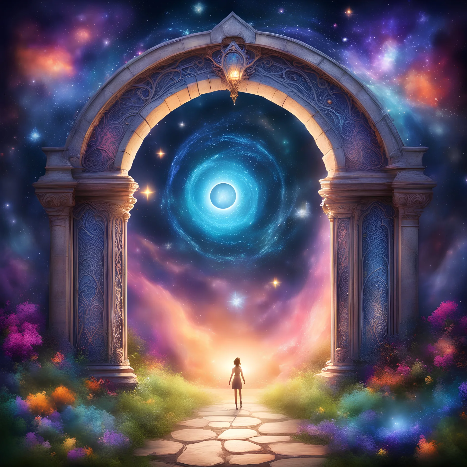 Imagine a captivating dream journal cover where a dreamy gateway or portal adorned with swirling colors and sparkles symbolizes the entrance to the enchanting world of dreams. Visualize this gateway as a magical threshold between reality and the fantastical, inviting dreamers to record their nocturnal adventures within its mystical embrace. Incorporate elements that evoke a sense of wonder and curiosity, ensuring the baby T-Rex dinosaurs play a whimsical role near this ethereal gateway.