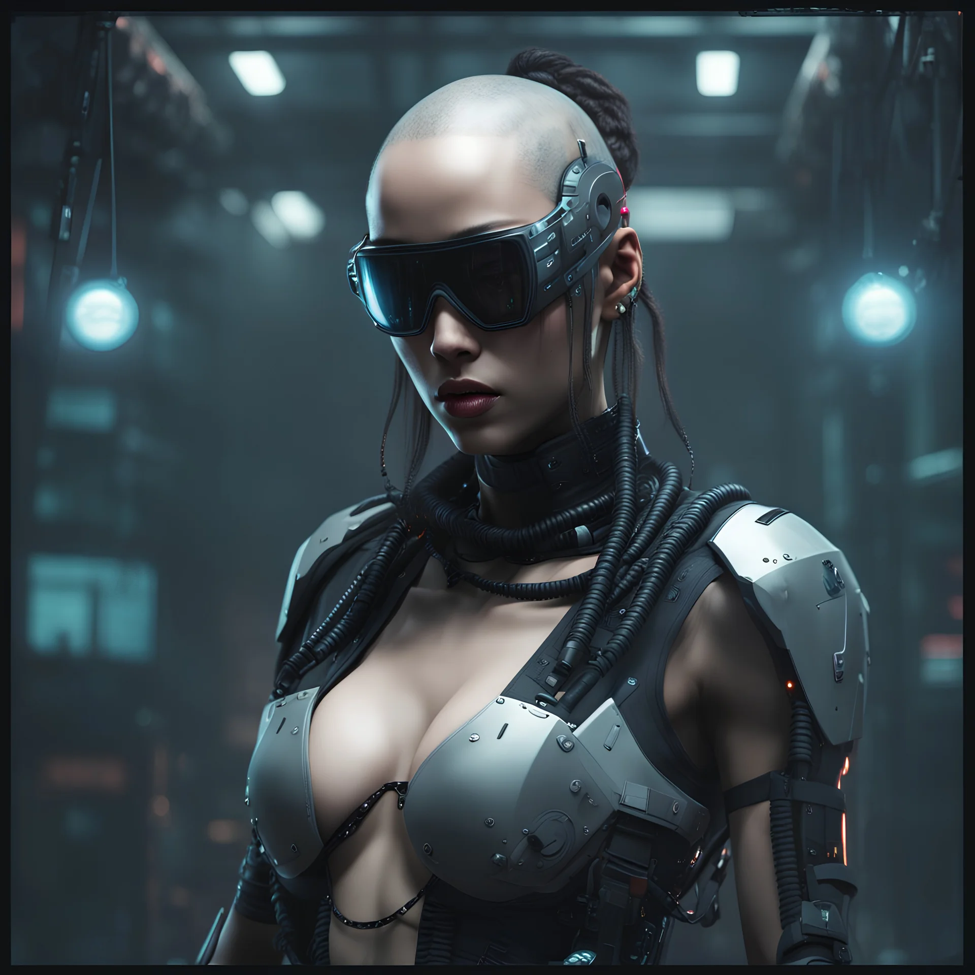 Realizza una dettagliata e ad alta risoluzione rappresentazione di un personaggio cyberpunk semi-realistico immerso in un contesto urbano, integrando senza soluzione di continuità la tecnologia avanzata con un ambiente grintoso. Immagina un protagonista che si muove attraverso le strade affollate, adornato di miglioramenti cibernetici che potenziano le sue capacità fisiche.