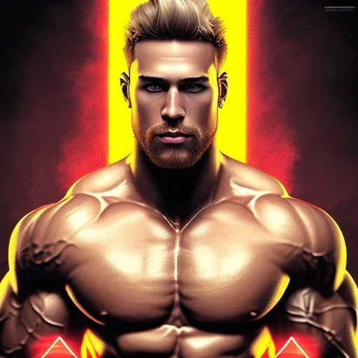 Ignore NSFW, teenager young rugged attractive slightly muscular fantasticly handsome blonde man, red briefs with yellow belt, hairy chest, (((visibly pisssing))) briefs, large erect visible boner peniss, photorealistic, artist Jay Anacleto, soft lighting, scruffy beard