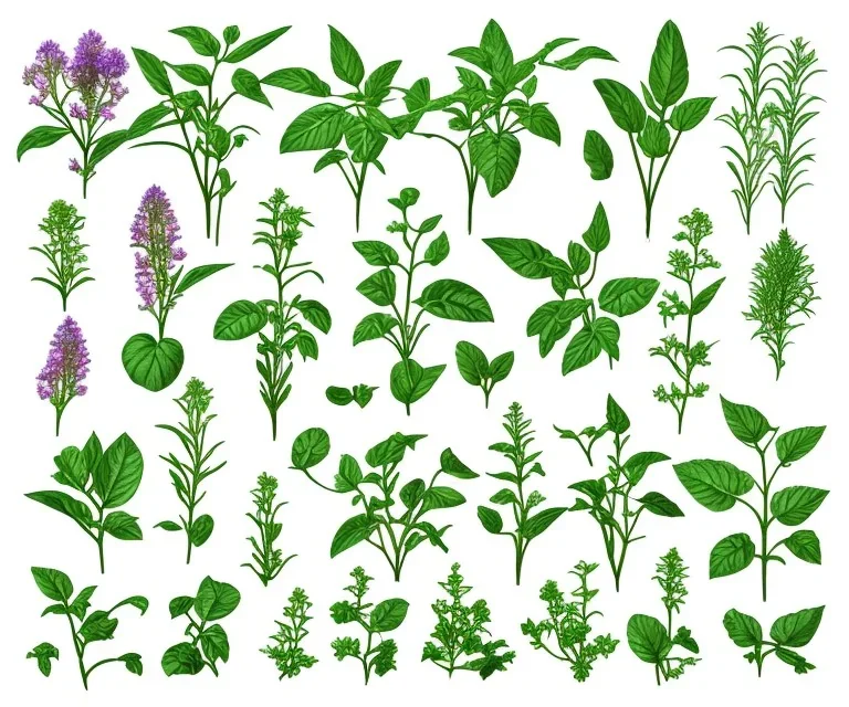 Vector plants and herb set illustration. Watercolor white backdrop