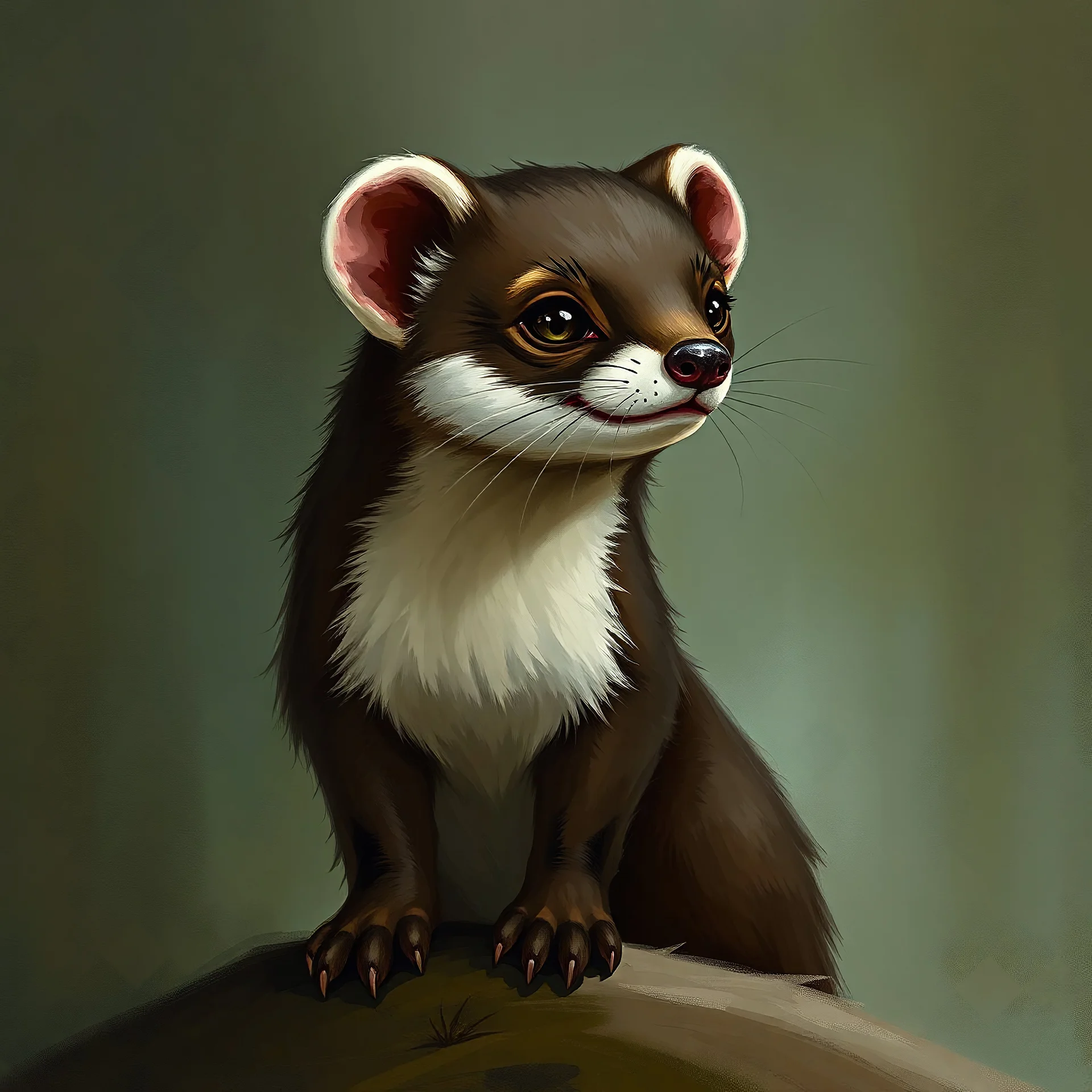 fantasy art stoat with dark brown fur and the white belly