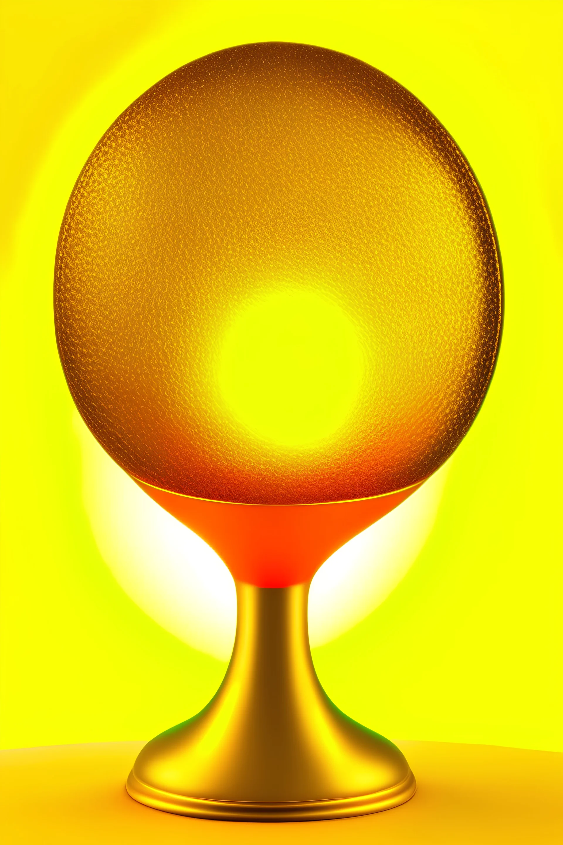 a gold chalis with the top shape of a half moon while cradling the sun floating above the chalis