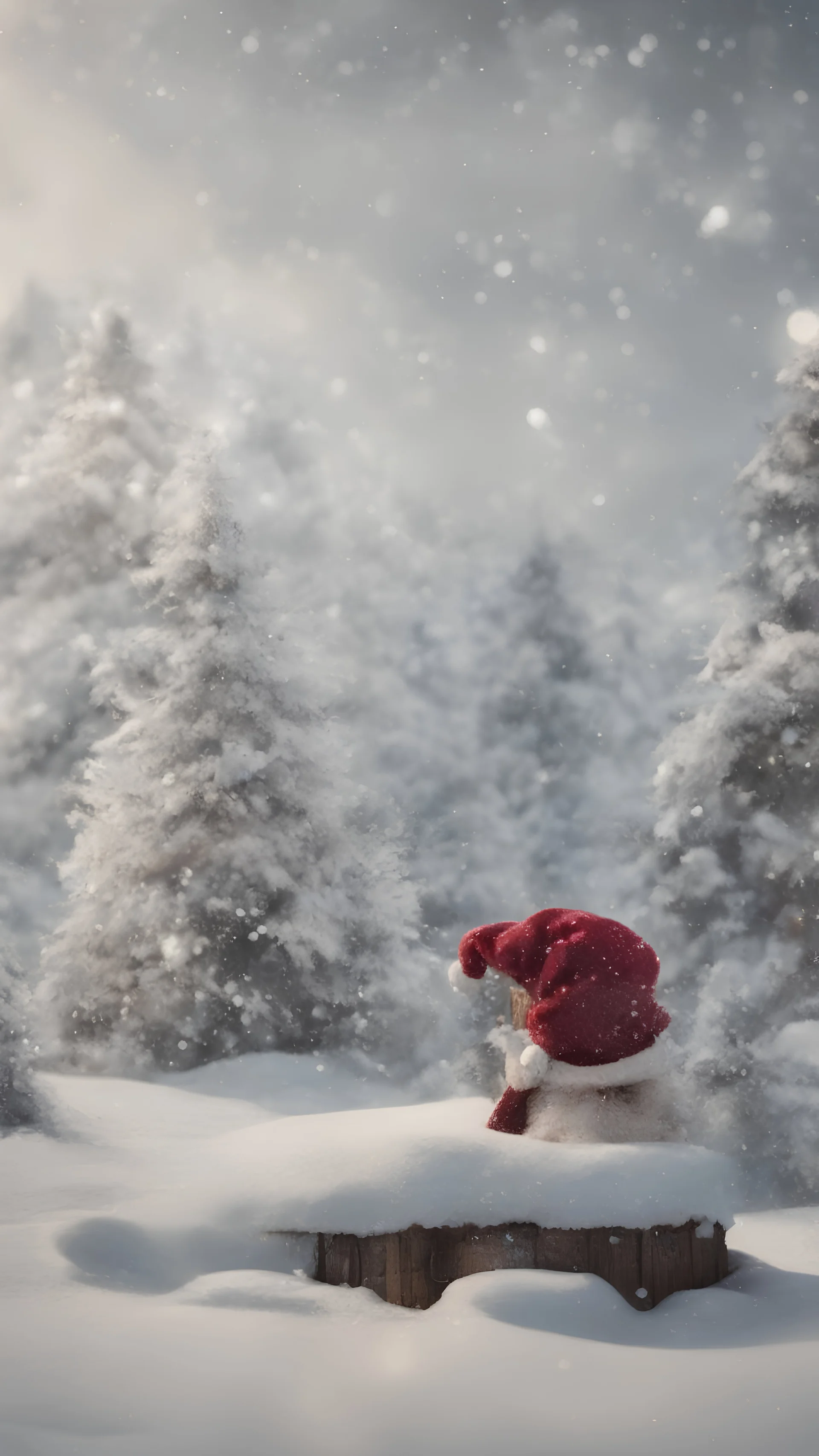 Christmas background for mobile, realistic, 4K,snow, small towen, santa