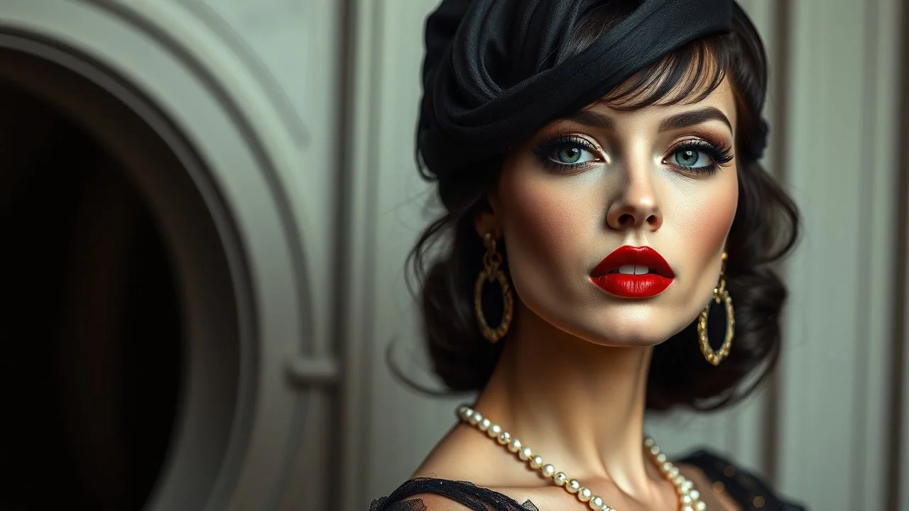 surreal fantasy magic fashion portrait, abstract art, surreal fantasy mixed media, raised amazingly beautiful fantasy fashion extravagant elegance lady portrait, film noir mood, cinematographic, dramatic, deep rich black colors, magic lighting, minimalism, few gold accents, vintage retro France mood,