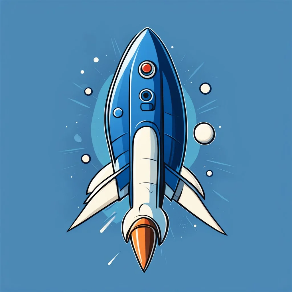 blue rocket cartoon stylized