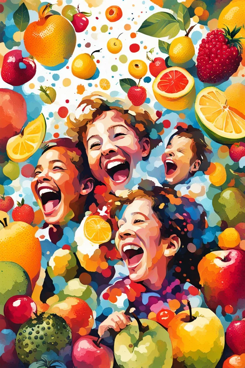 An abstract image about being greatful, laughter, children, god, fruits, friends