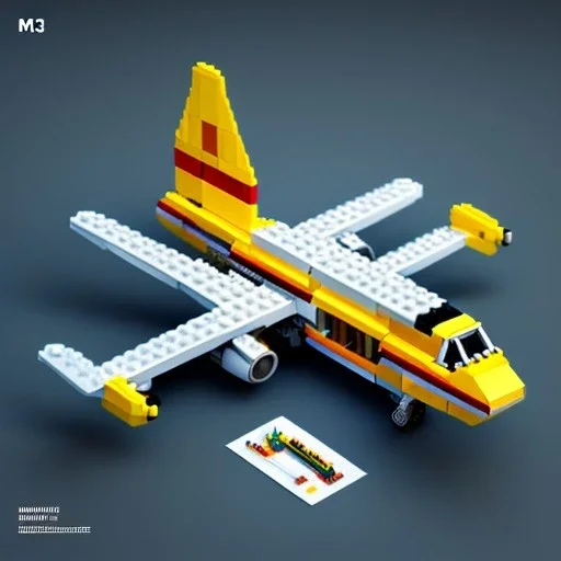 3d isometric rendering of plane buildt by lego blocks with paper