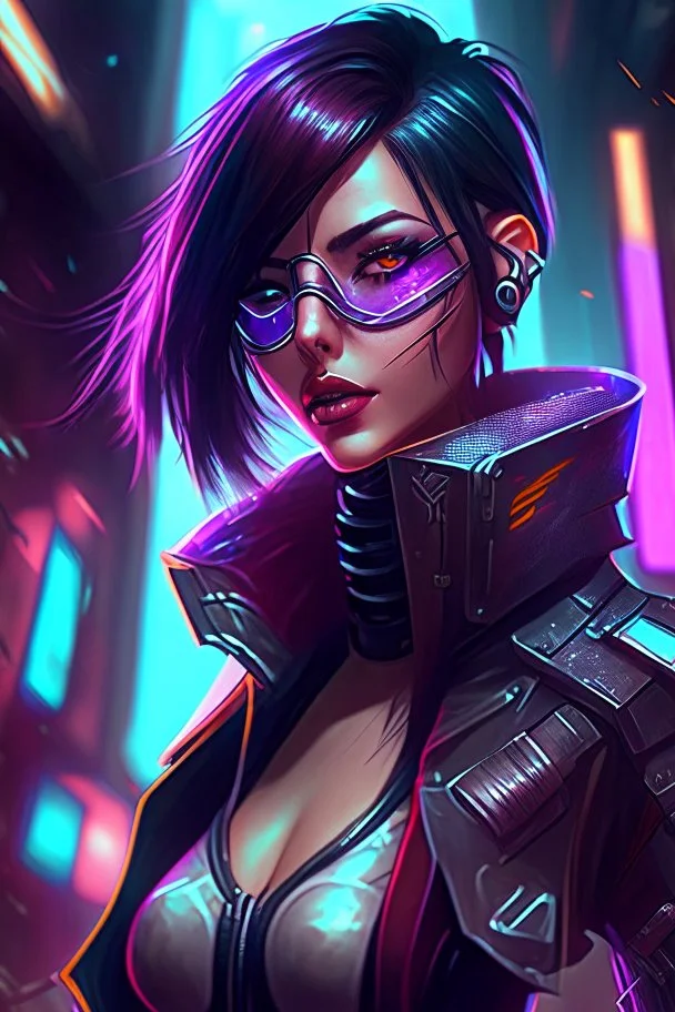 Fiora from league of legends in cyberpunk style