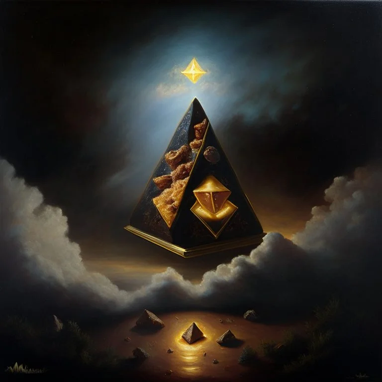 An oil painting of a dark universe masonic mcdonalds nugget