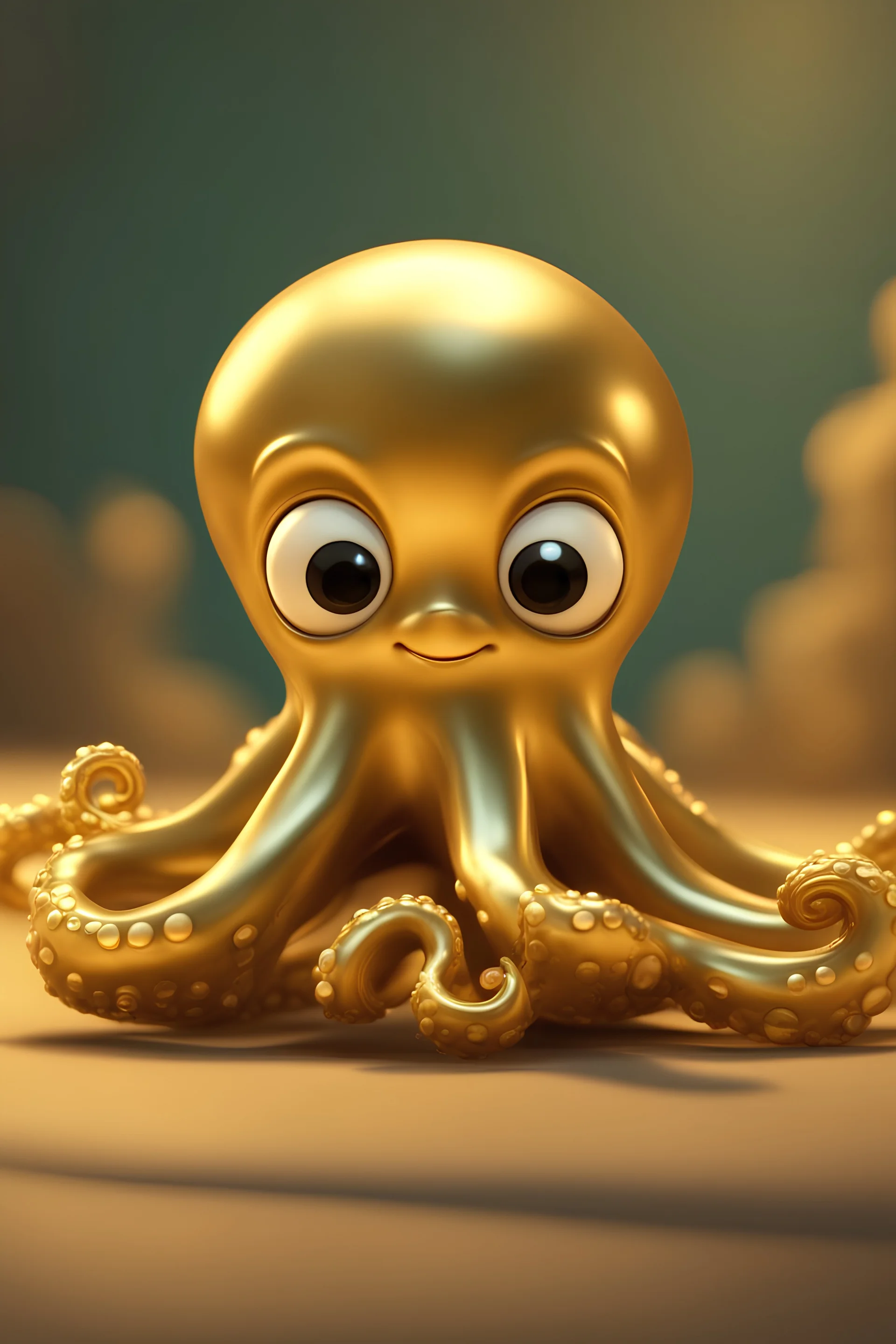 Imagen perfecta de un pulpo bebé súper "cute" de oro al estilo de renderizado de Pixar, imagen cinematográfica, espectacular, foto realista