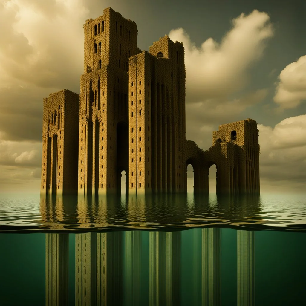 Submerged ancient skyscraper