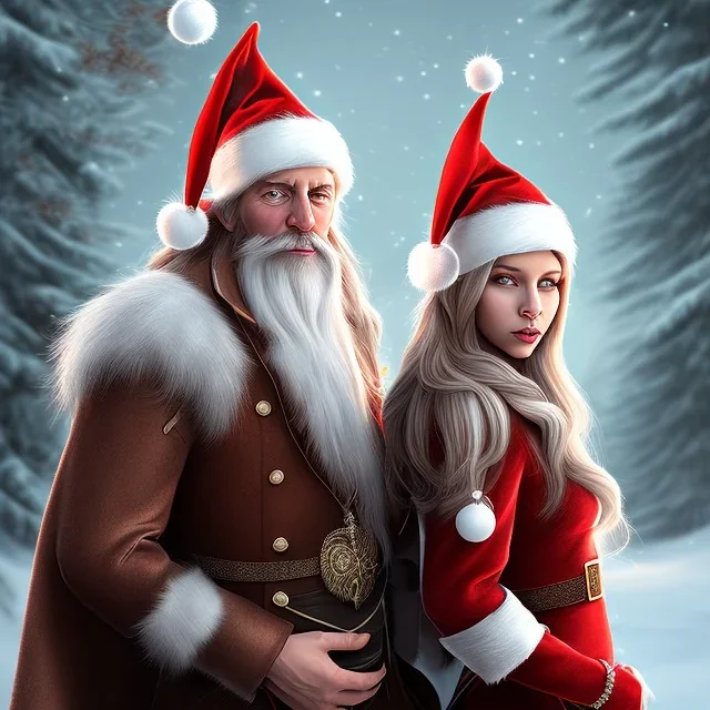 two elves. woman and man. Christmas scene. photorealistic. low-key