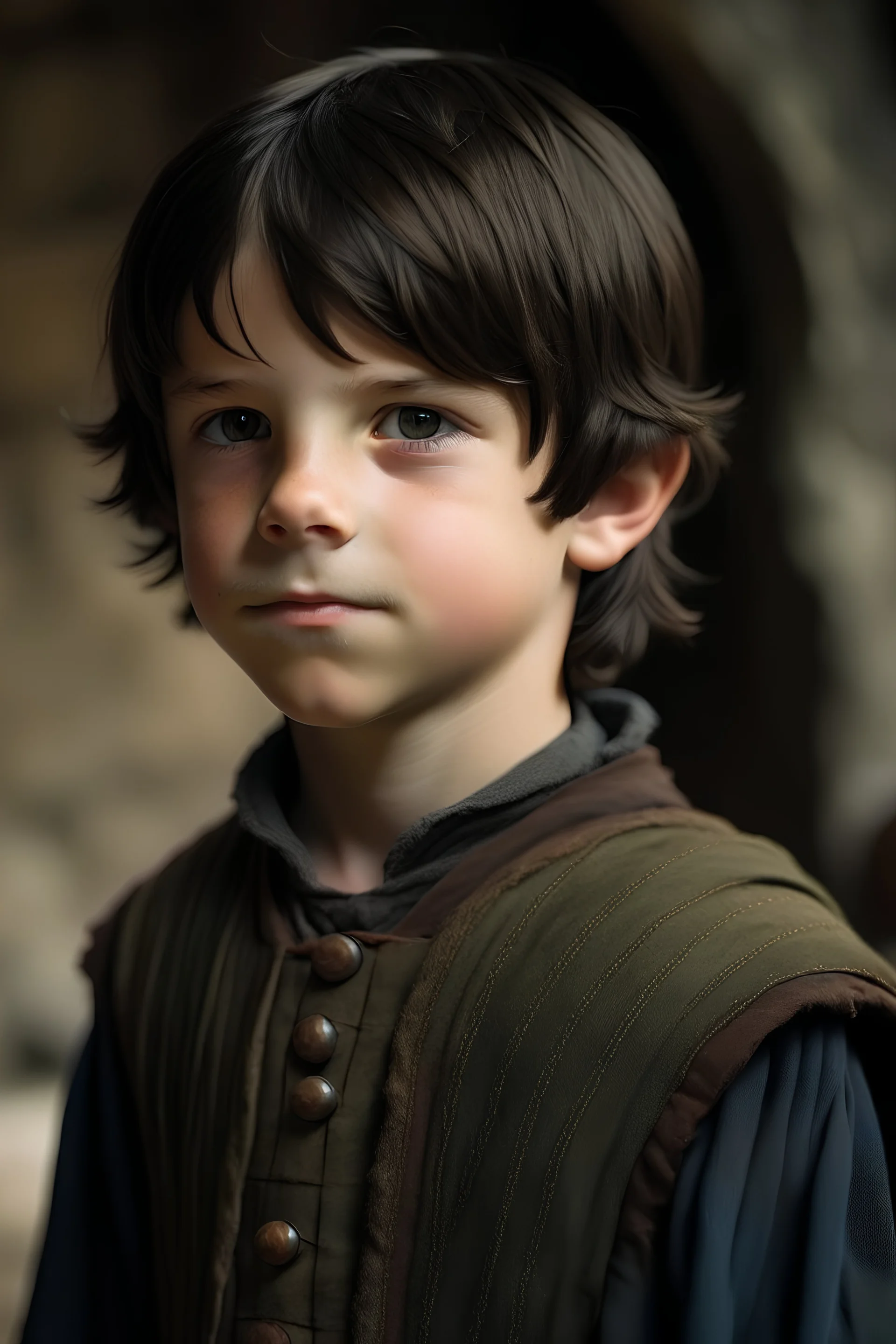 a young dark-haired boy (10 years old) from the medieval times