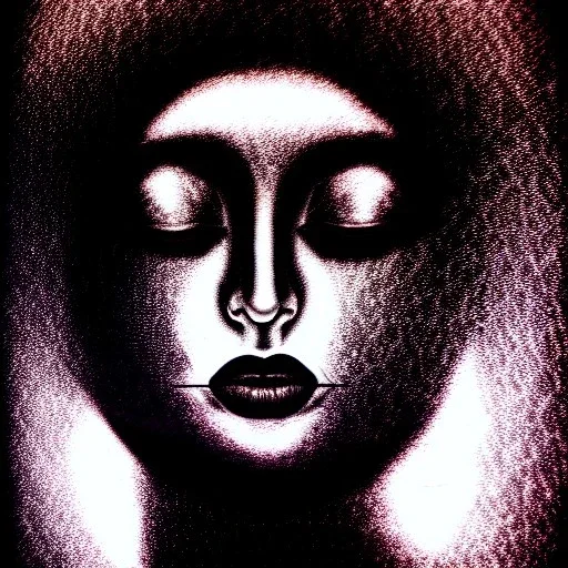 Silver on black paper portrait of female face of migraine, face distorted with pain, reverse colors, screaming, tears streaming from eyes, colorless, glitchcore, dystopian, horror, ultra realist texture, intricate line drawing,