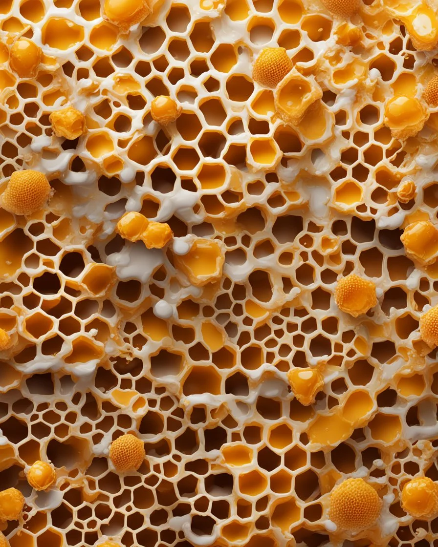 honeycombs and honey splashes 3d background