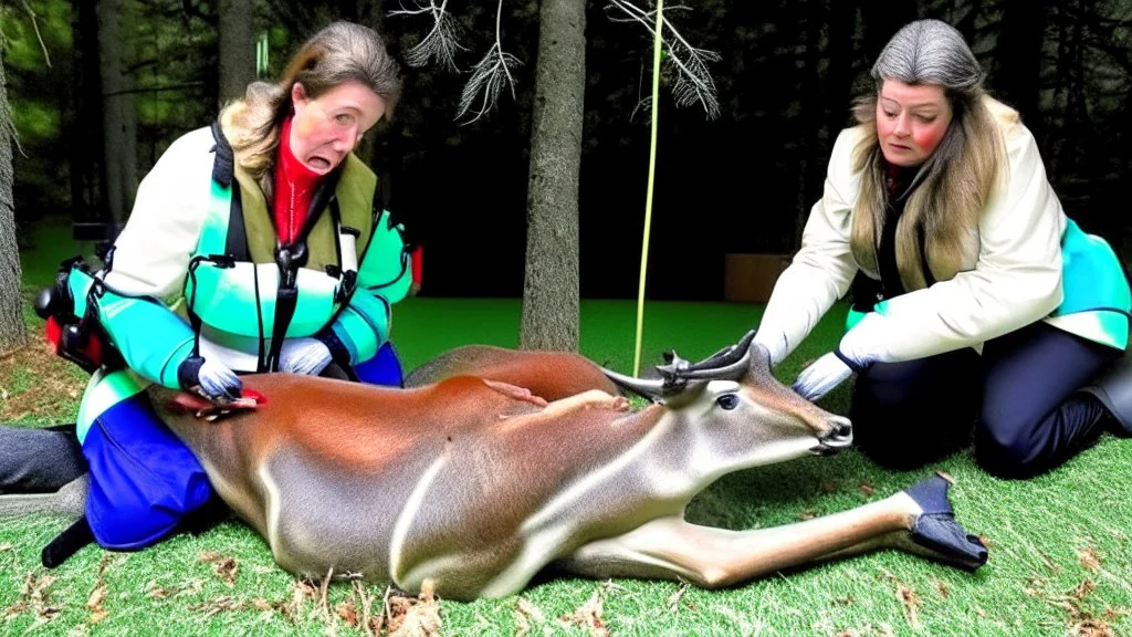 lady givig CPR on deer