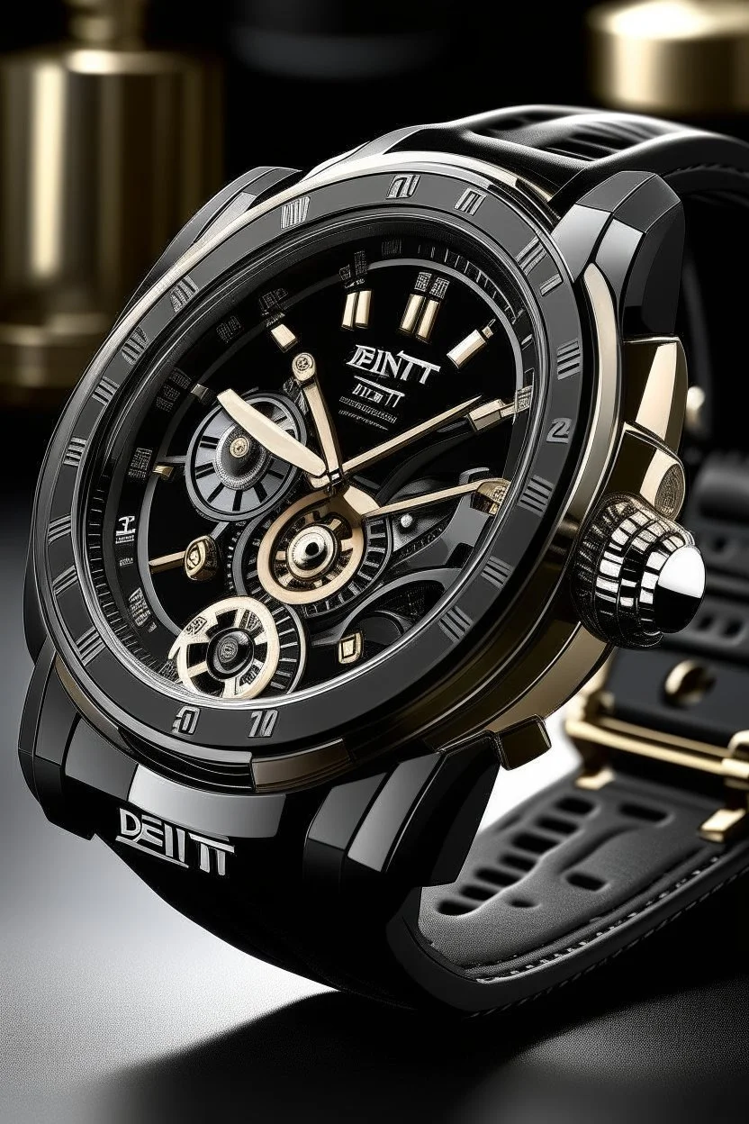 Produce an image showcasing the dynamic and sporty essence of a DeWitt Twenty-8-Eight watch, emphasizing its chronograph features and distinctive rubber strap."