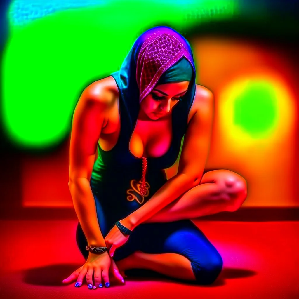 (( 23 year old arab women, secret demon,)(Variable:: Standing up pose, sitting pose, on knees pose or on all fours pose) about to wrestle (, pentagrams, symbols of the devil), (((wearing short tank top and boy shorts))) eerie, disturbed, horror movie ,modelshoot style, (photos of the most beautiful women, professional, 8k uhd, dslr, soft lighting, high quality, (film_grain:1.2), Fujifilm XT3 sharp focus, f 5.6, High Detail, Sharp focus, dramatic.