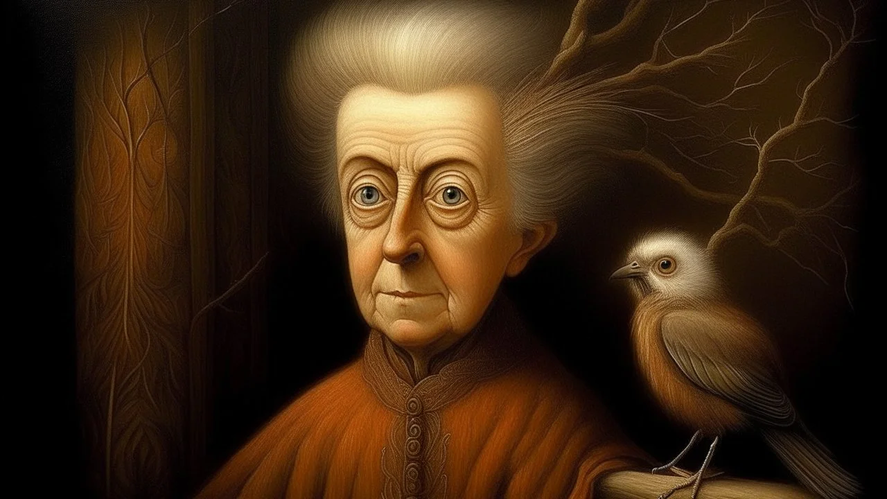The portrait of a woman with a white-throated bushtit by Remedios Varo exudes a mystical aura, blending human and avian forms seamlessly. Varo's intricate brushwork captures the delicate beauty of both subjects, creating a surreal and enchanting scene that transports viewers to a dreamlike realm.