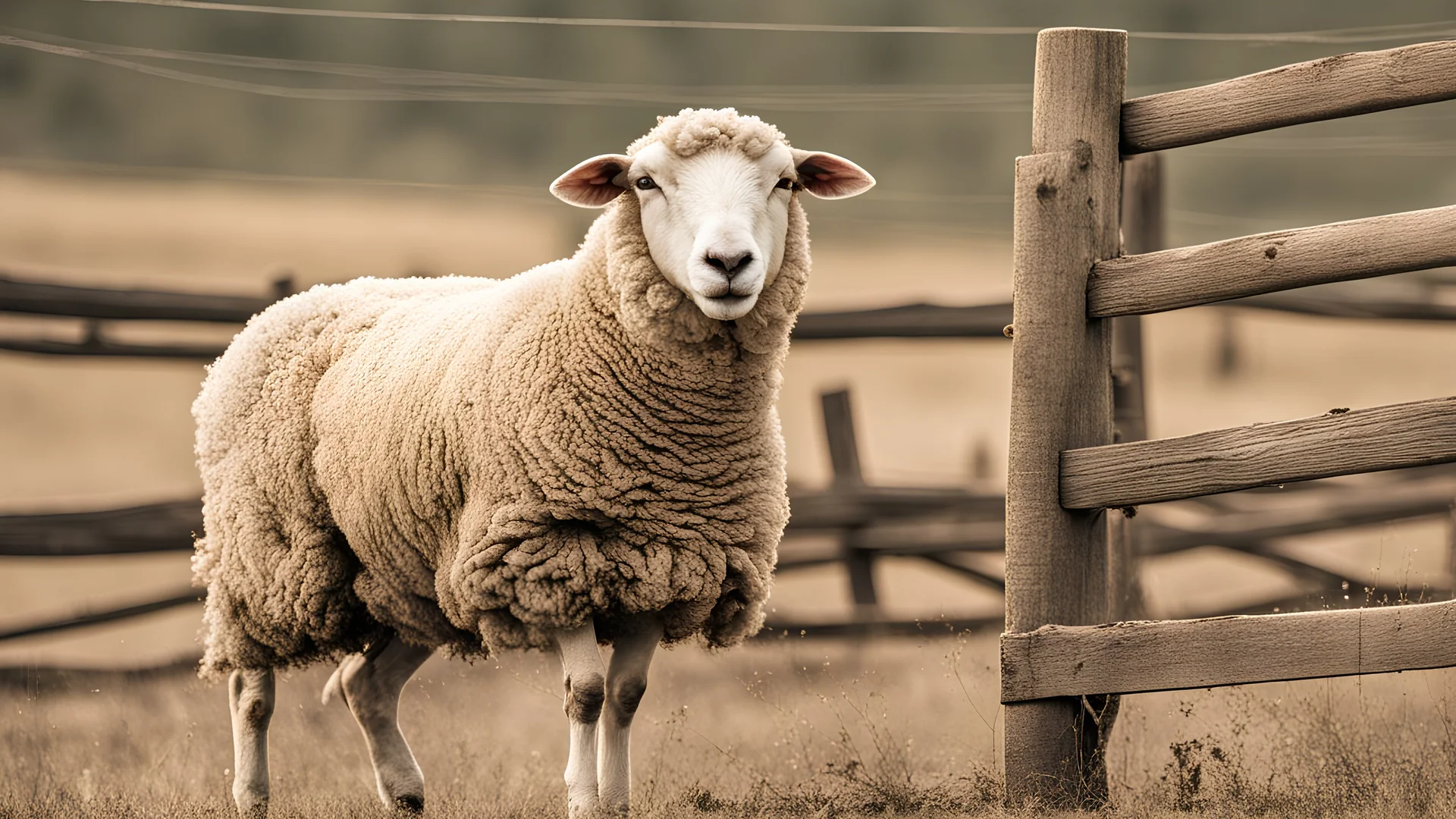 A sheep butting the corral fence