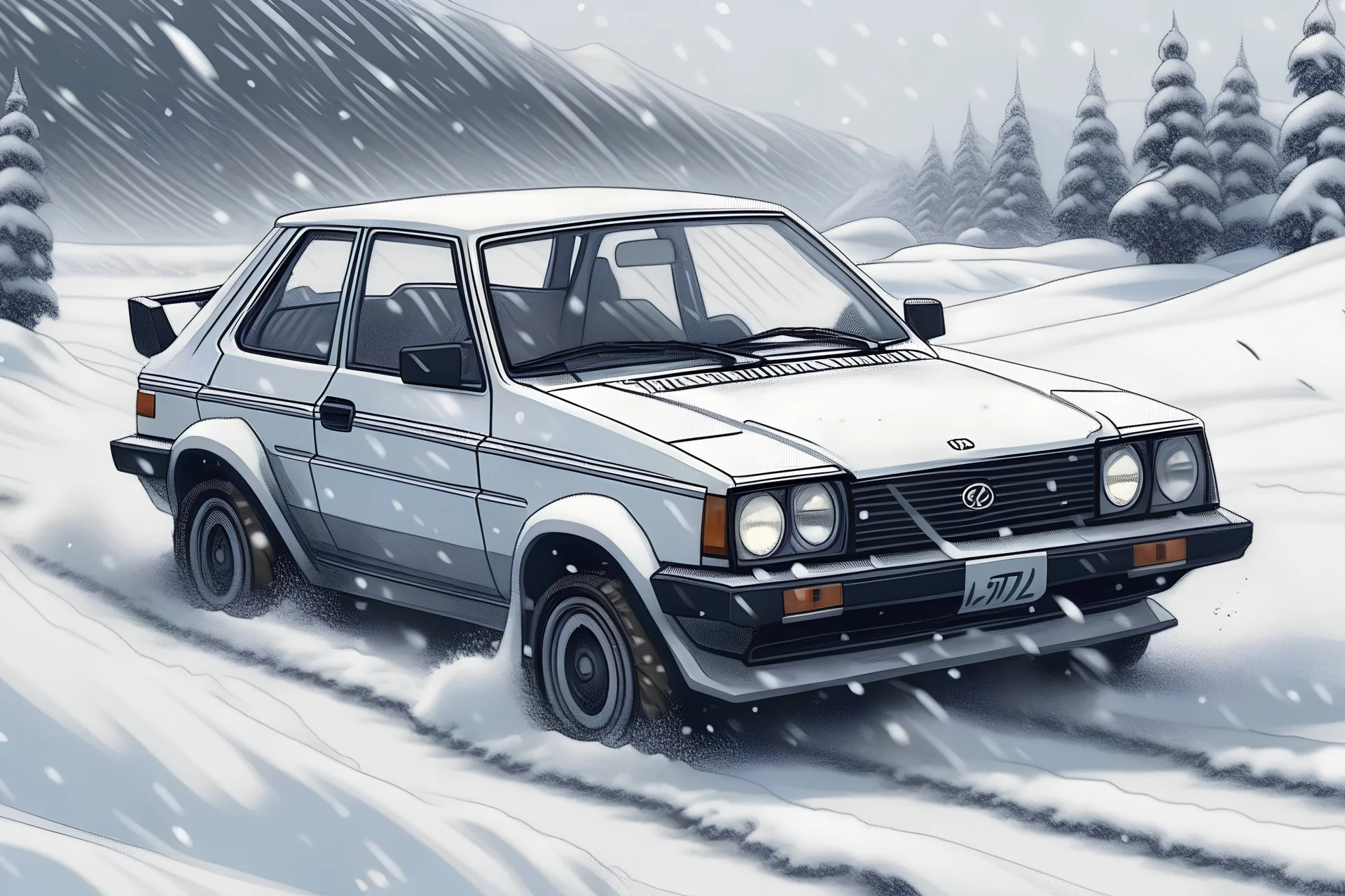 рисунок Lada нива ваз 21214 в стиле дрифт ae86 initial d зимой снег