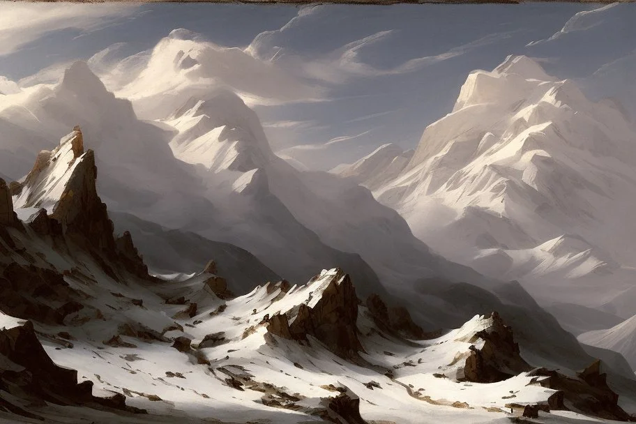 mountain range in snow by andrea del sarto