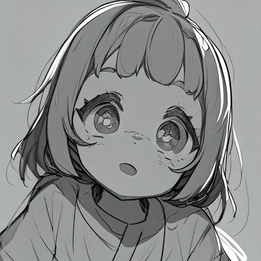 clear focus,high resolution, a anime kid, rough line sketch, cartoon, big eyes, thick eyelashes, relaxed, parted bangs