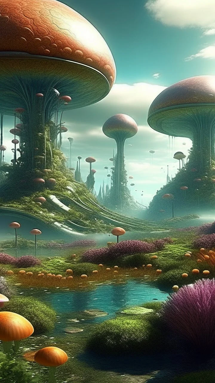 future planet, garden city, strange alien plants