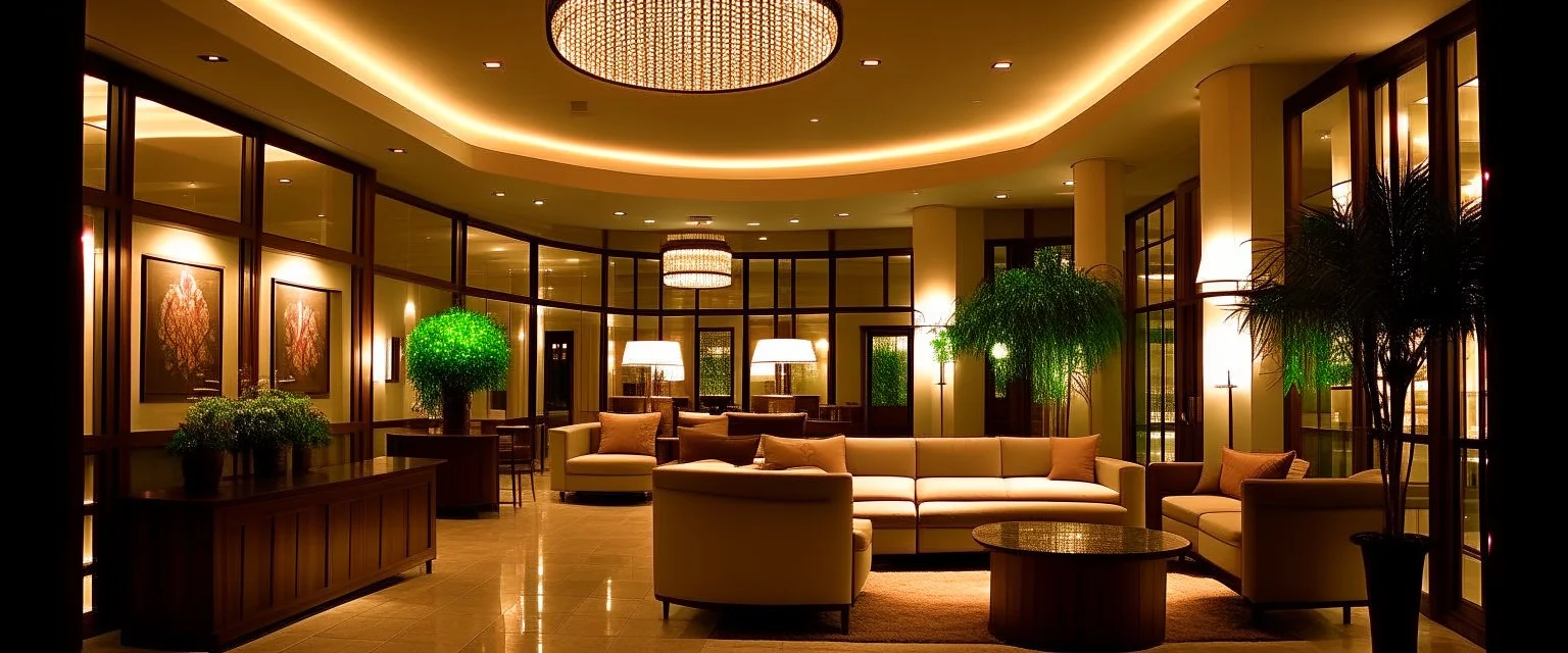 Hotel lobby, the style is organic