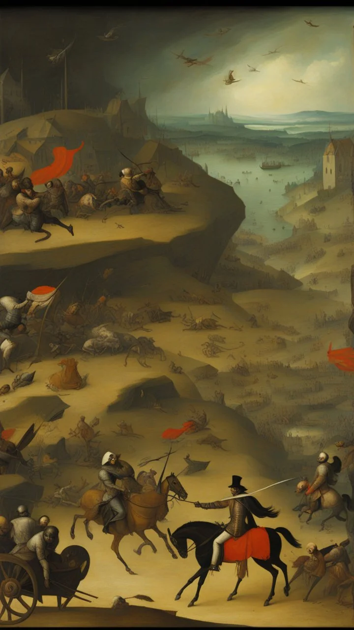 The Triumph of Death oil panel in the future painting by Pieter Bruegel style